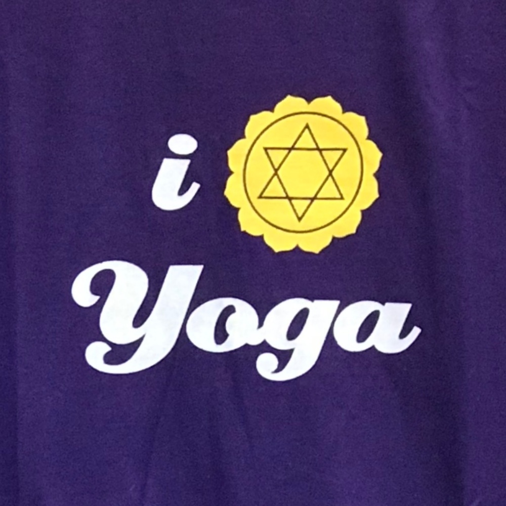 NWOT Graphic Tee T-Shirt Mens I Love Yoga Meditation OM Purple Cotton Gildan